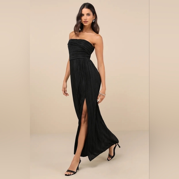 Lulus Poised Performance Black Plisse One-Shoulder Maxi Dress XL Wedding Party - Picture 3 of 9